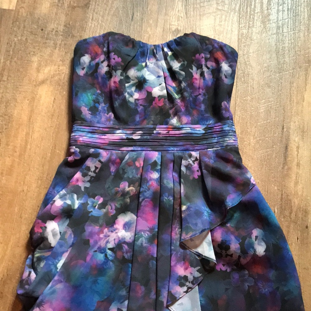 Guess strapless cascading floral mini dress